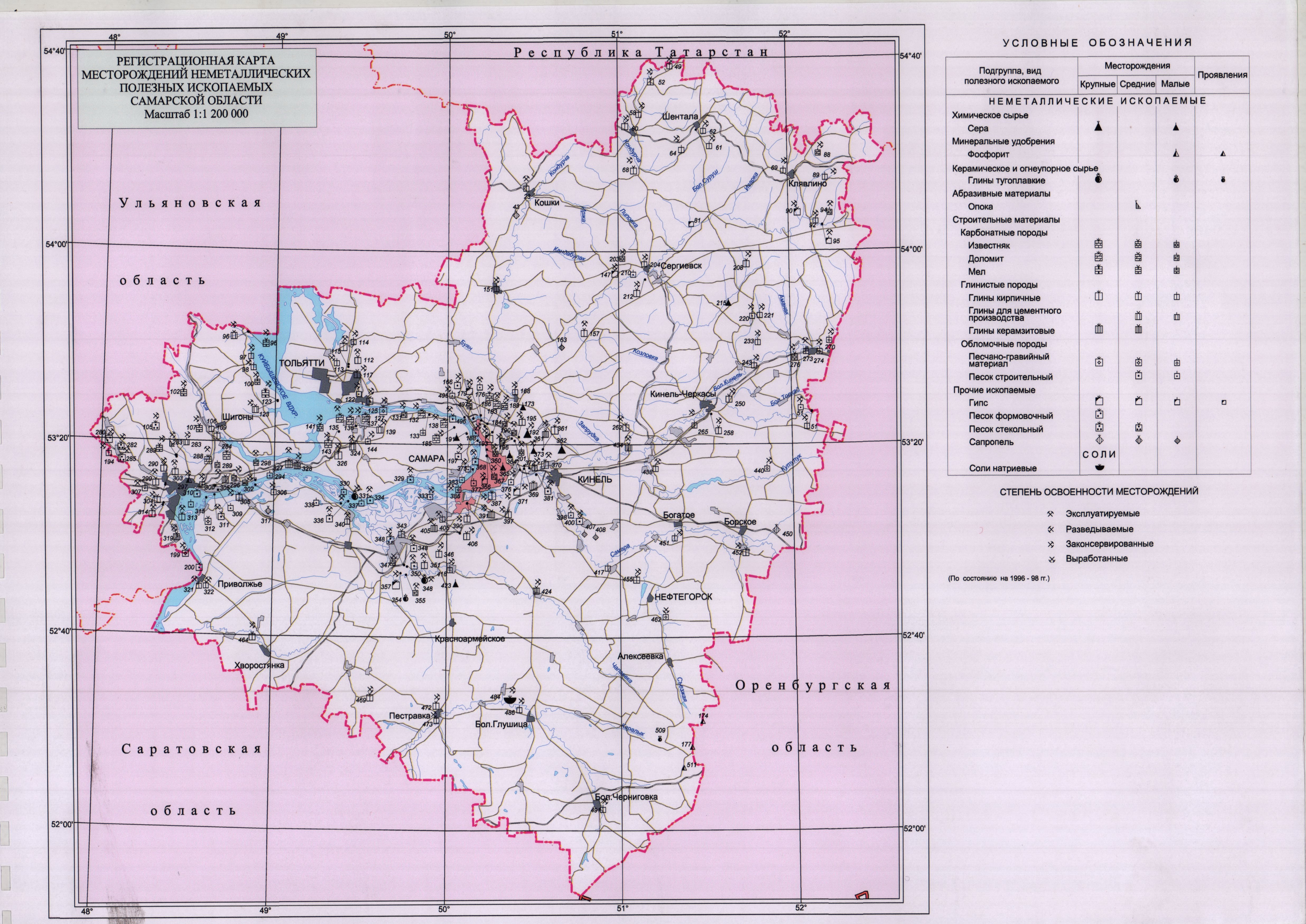 Карта месторождений неметаллических полезных ископаемых Самарской области