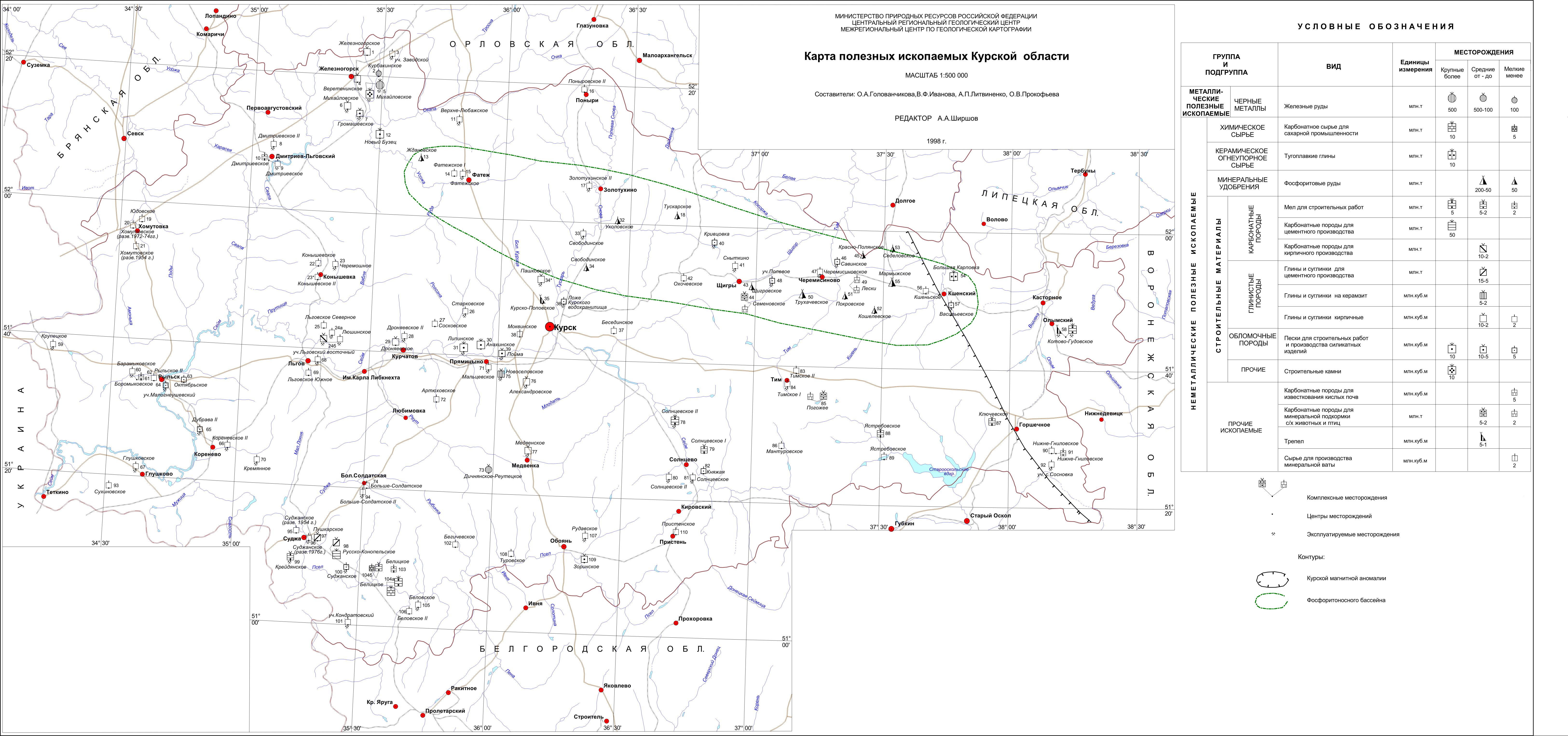 Карта полезных ископаемых Курской области