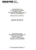 Ni 43-101 technical report feasibility study  expansion of gold production at Choco 10 and Increible 6. Bolivar state, Venezuela / Технический отчет Ni 43-101. Технико-экономическое обоснование расширения добычи золота на рудниках Choco 10 и Increible 6. 