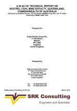A NI-43-101 technical report on Kestrel coal mine royalty, Queensland, commonwealth of Australia / Технический отчет по каменноугольной шахте Кестрел 