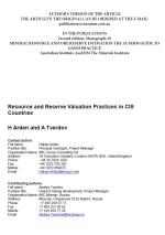 Resource and Reserve Valuation Practices in CIS Countries / Практика оценки ресурсов и резервов в странах СНГ