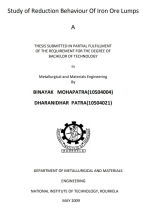 Study of reduction behaviour of iron ore lumps / Изучение свойств кусковой железной руды при восстановлении