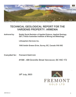 Technical geological report for the Vardenis property: Armenia / Технический геологический отчет по объекту недвижимости в Варденисе, Армения