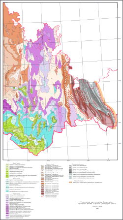 Геологическая карта по району Предуральского предгорного прогиба в пределах Оренбургской области